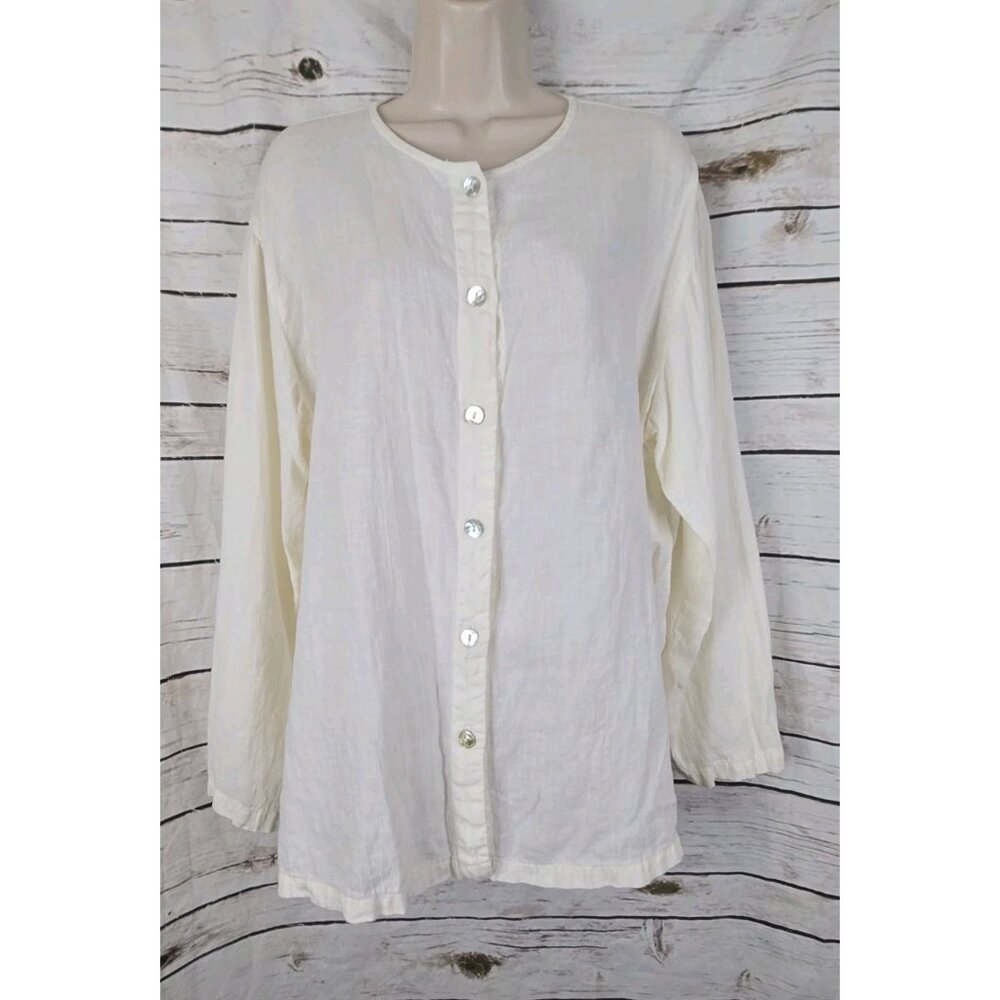 Cut Loose White Ivory 100% Linen Tunic Top M Button Front Coastal - Picture 7 of 9